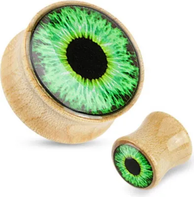 Produktbild von Holz Plug Flesh Ohr Piercing „grünes Auge“ 25 mm
