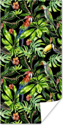 Produktbild von MuchoWow® Poster Vögel - Tropisch - Muster 40x80 cm - Dekoration