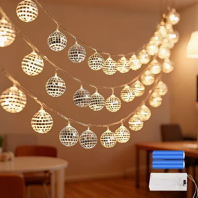 Productafbeelding van Disco lichtslinger 2 m 10 LED - Lichtslinger met batterij - Marokkaanse lamp voor feest - Bruiloft - Kerstmis