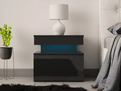 Obrázek produktu pro Noční stolek s LED osvětlením USOA - lesklý černý / matný černý