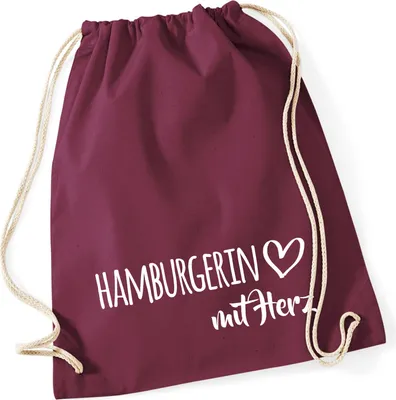 Produktbild von Huuraa Turnbeutel Hamburgerin mit Herz 12 Liter Burgundy Baumwolle Rucksack Geschenkidee