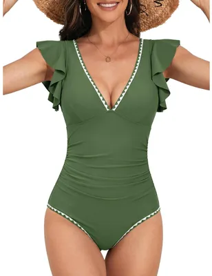 Productafbeelding van Dames Een-Piece Badpak met Ruffle en V-hals