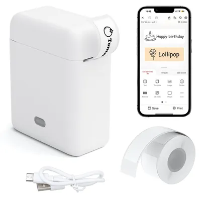 Immagine prodotto di Stampante per etichette mini - Bluetooth - Termica - 14 x 30 mm - Bianca - Etichette incluse