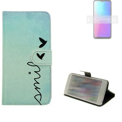 Produktbild von K-S-Trade Schutz Hülle Handy Hülle kompatibel mit Blackview A70 Hülle Handyhülle cover bookstyle Etui Handyhülle ''smile'' türkis Standfunktion