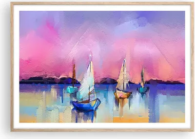 Produktbild von Gerahmtes Poster - Rahmen in heller Eiche - Segelboot See - 100x70 cm - Wand Bild - Wanddeko - Wandbilder - Kunstposter - Wandposter - Bilderrahmen - Bilder - Kunstdruck - Wandbild - P2NAA100x70-4099