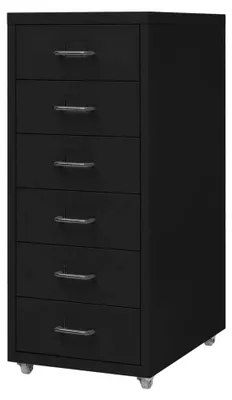 Produktbild von Aktenschrank mit Rollen, Bürocontainer, Schubladenschrank, Metallschrank, Schwarz, 6 Schubladen