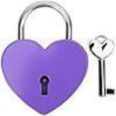 Immagine prodotto di Lucchetto a forma di cuore, in metallo, color viola, con chiave, ideale per valigie, diari, scatole portagioie