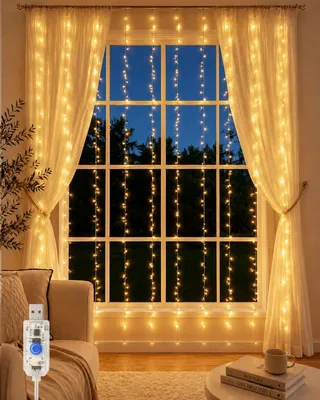 Produktbild von LED Lichterkette 300 LEDs 3 x 3 m, warmweiß, USB Lichtervorhang mit 8 Modi, Timer & Fernbedienung für Weihnachtsdeko, Party und Hochzeit