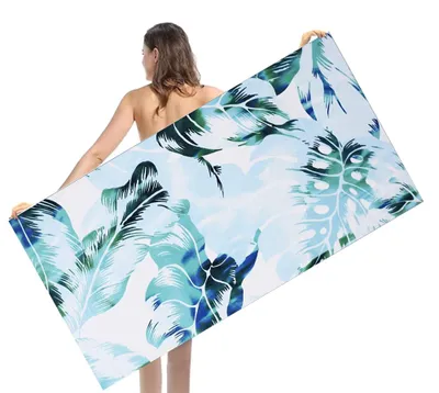 Obrázek produktu pro Nadměrně velký plážový ručník 75 x 150 cm, odpuzující písek, ideální na kempování, sport a na pláž, modro-bílý