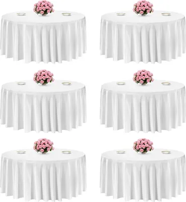 Produktbild von VEVOR 6 Stk. runde Tischdecken Tischwäsche 3352 mm, knitterfreier Tischdeckenschutz, maschinenwaschbares Tischtuch aus Polyestergewebe für Partys Hochzeiten Bankette formelle Veranstaltungen, Weiß