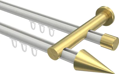 Produktbild von Interdeco Innenlaufstange / Gardinenstange mit Innenlauf Weiß / Messing-Optik, Typ Platon Savio (Kegel), 20 mm Ø 2-läufig, 220 cm