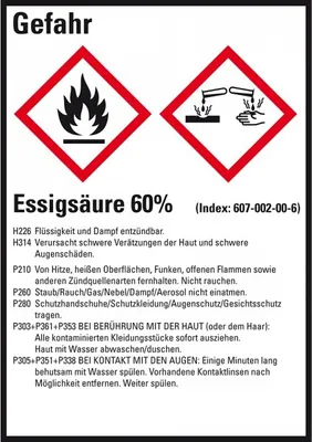 Produktbild von Dreifke® Aufkleber I GHS-Etikett Essigsäure 60%, GefStoffV/GHS/CLP, Folie, 52...