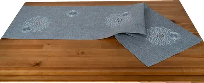 Produktbild von heimtexland ® Läufer Tischdecke Leinen-Optik bestickt Deko Esszimmer Serie Pusteblume Tischwäsche Stickerei Blumen Ornamente Tischband Typ887 Tischläufer 40x140 cm grau
