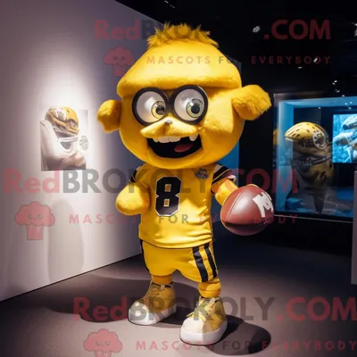 Produktbild von Maskottchen REDBROKOLY eines gelben American-Football-Helms mit V-Ausschnitt-T-Shirt und Haarnadeln