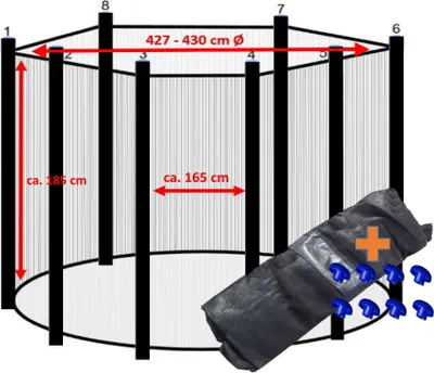 Produktbild von walexo Trampolin Sicherheitsnetz für 8 Stangensystem ( 427 Ø, Schwarz/Schwarz )