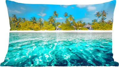 Produktbild von MuchoWow® Zierkissen Sofakissen Wohnzimmer Dekokissen 60x40 cm Strand - Palmen - Meer - Kopfkissen - Polster mit Foto