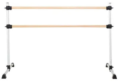 Obrázek produktu pro Baletní hrazda, volně stojící, dvojitá - nastavitelná výška 170-1165 mm - buk, hliník - stříbrná - pro balet a pilates