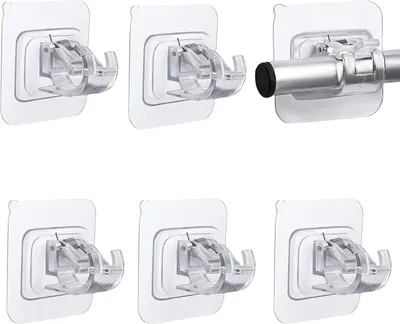 Produktbild von 6 Stück Selbstklebende Gardinenstangen Wand Halterungen Handtuch Befestigung Stangen Haken | Für Vorhangstangen Montage ohne Bohren