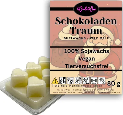 Produktbild von WonderWax Duftwachs Weihnachten Wax Melts für Duftlampe, 6 Herzen Duftmelt Wachsmelt Sojawachs Duftwachs Würfel für Raumdüfte, Wachs Duftöl Winter Indoor Schmelzen für Aromalampe Schokoladentraum