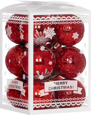 Produktbild von Set von Weihnachtskugeln StarryLights, rote Kugeln mit weihnachtlichen Motiven
