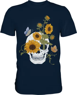 Produktbild von Sonnenblumen Totenkopf Schmetterling T-Shirt – Navy / L