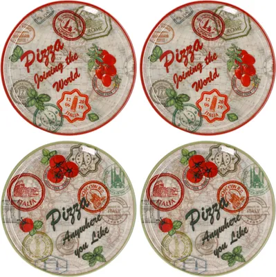 Zdjęcie produktu dla zestaw 4 talerzy do pizzy Moscow & Red zielony czerwony Ø33cm talerz XL porcelana