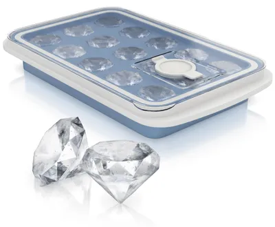 Produktbild von Arendo Eiswürfelform Silikon mit Deckel und Einfüllöffnung, 94ml, 15 Eiswürfel, spülmaschinengeeignet, stapelbar, diamantförmig, leichtes Herauslösen, BPA-frei