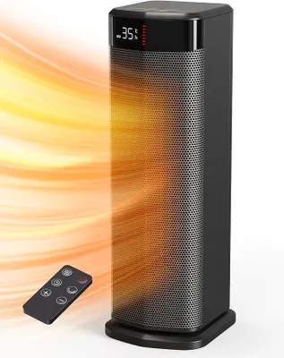 Image de Chauffage ventilateur, 2000W, chauffage PTC économe en énergie, 4 modes, mode ECO, thermostat, oscillation à 90°, minuterie 24 heures, télécommande, protection contre le basculement et la surchauffe, pour intérieur