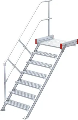 Produktbild von Euroline 511 Podesttreppe 45° 600mm Stufenbreite 7 Stufen Alu gerieft