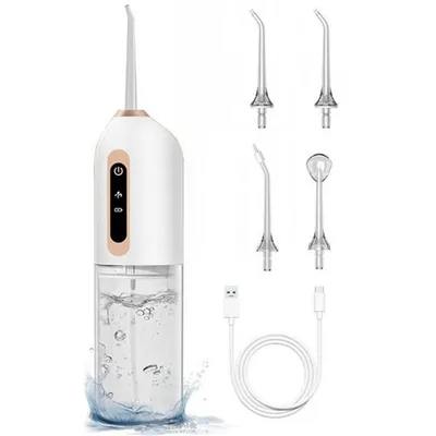 Produktbild von Munddusche, wiederaufladbare Reise-Wasserflosser zum Reinigen der Zähne, tragbar und kabellos,3 Modi und 4 Düsen,geeignet für zu Hause und unterwegs