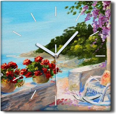 Produktbild von Coloray Hodiny Unikátní 30x30 cm  Tiché hodiny Pro obývací pokoj a kuchyň Nástěnné hodiny Plátno Černé ručičky hodin - Pobřežní mořské oblohy květiny