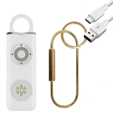 Produktbild von Personenalarm 130 dB - mit LED-Taschenlampe - Lauter Sicherheitsalarm als Schlüsselanhänger - USB-aufladbar - Für Frauen, Kinder und Senioren - Weiß