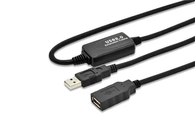 Produktbild von Digitus Aktives USB 2.0 Verlängerungskabel, 15 m, 15 m, USB A, USB A, USB 2.0, Stecker/Buchse, Schwarz