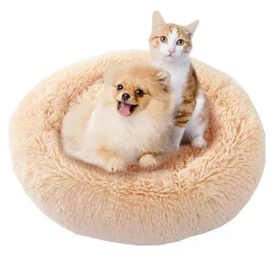 Productafbeelding van Hondenbed, rond, pluche, donutvorm, wasbaar, XL, 100 cm, beige, met waterdichte onderkant