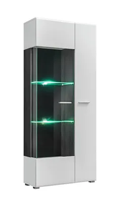 Produktbild von Standvitrine SOLIDO TWIN - Weiß Hochglanz, mit Led Beleuchtung (Norwegischer Kifer/Weiss Hochglanz)