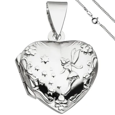 Produktbild von JOBO Medaillon Herz Anhänger zum Öffnen für 2 Fotos 925 Silber mit Kette 50 cm