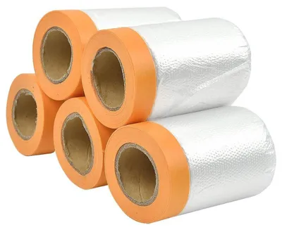 Obrázek produktu pro Ochranná fólie s lepicí páskou, 5 rolí, rozměry 55 cm x 20 m, průhledná, odolná proti UV záření, malířská páska