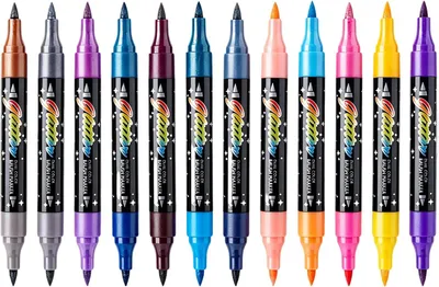 Imagen del producto de Set de rotuladores con purpurina acrílica, 12 colores, punta doble, resistentes al agua, ideales para scrapbooking