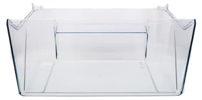 A clear plastic container with dividers, likely for a refrigerator or drawer.