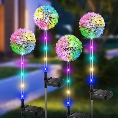 Image de Unyqoos® - Lot de 4 lampes solaires pour jardin - Lampes en forme de pissenlit avec LED changeant de couleur, étanches IP65, idéales pour le gazon, la terrasse, le balcon, et pour la décoration d'Halloween et de Noël