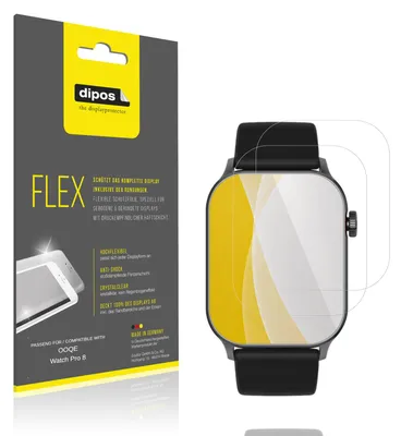 Immagine prodotto di 2x Pellicola protettiva per OOQE Watch Pro 8, rivestimento al 100%, Protezione dipos Flex