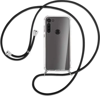 Produktbild von Handykette Backcover-Schutzhülle mit Band (Metall silberfarben) für Motorola Moto G8 - schwarz
