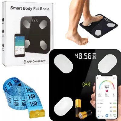 Obrázok produktu pre Inteligentná analytická osobná váha Bluetooth čierna + meter 150 cm