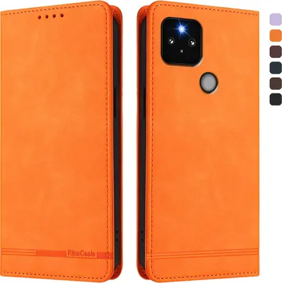 Produktbild von Hülle für Google Pixel 5, Retro Kunstleder Ständer Klapphülle mit Kartenfächer und Magnetische Orange