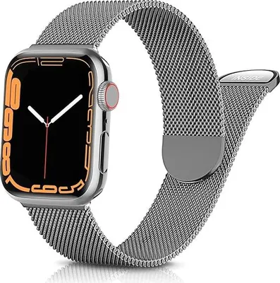 Immagine prodotto di BRACCIALE PER APPLE WATCH 1/2/3/4/5/6/7/8/9/10/SE, 42/44/45 mm, ACCIAIO GRIGIO