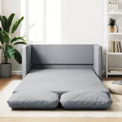Image de Canapé design - Canapé convertible, couleur gris clair, dimensions 112x174x55 cm, revêtement en tissu