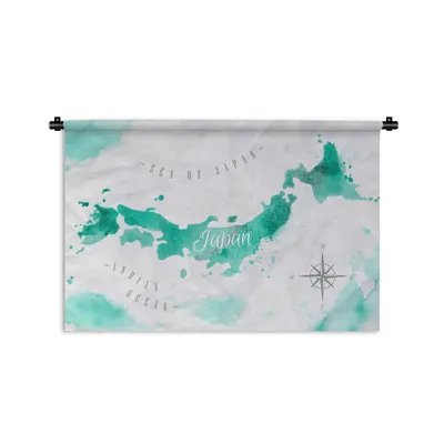 Produktbild von MuchoWow® Wandteppich Wandbehang Weltkarte - Türkis - Abstrakt 90x60 cm Tapisserie Dekoration Wandtuch - Wandskulpturen - Bildteppich
