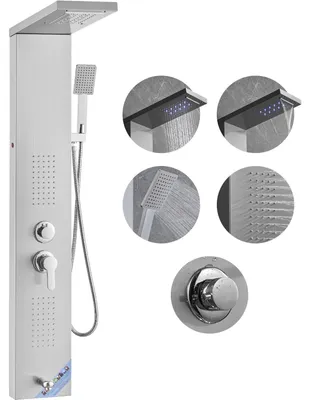 Immagine prodotto di Colonna doccia LED 5-in-1 – Pannello doccia con effetto cascata e doccia a pioggia, colonna doccia in acciaio inossidabile con getti massaggio – Argento