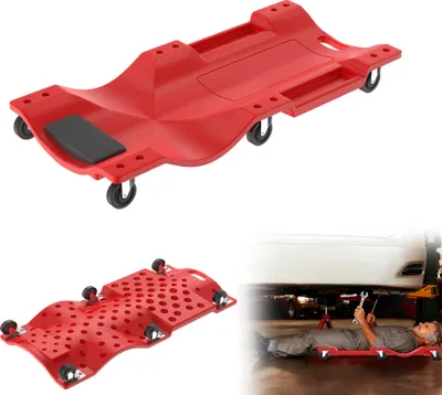 Obrázek produktu pro LARS360 36palcová montážní lavice do auta, dílenská deska 2 v 1 do 150 kg, se 6 pohyblivými kolečky, přihrádkami na nářadí a odnímatelnou opěrkou hlavy