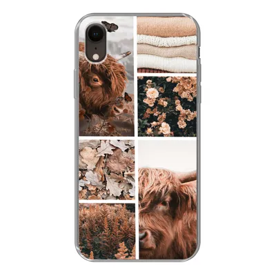 Produktbild von MuchoWow® Handyhülle Schutzhülle Hülle für iPhone XR Schottischer Highlander - Collage - Blumen Silikon Softcase Handy Hülle - Schutzdeckel